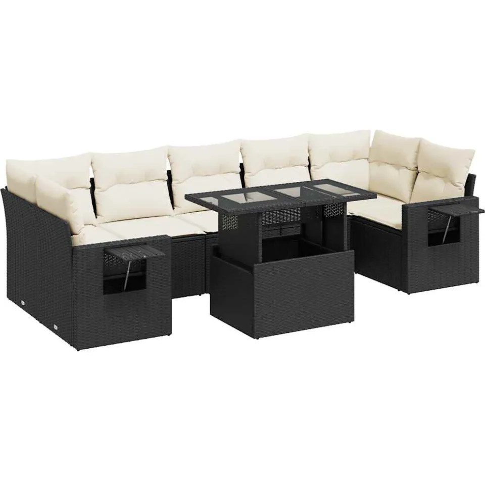 vidaXL 8-delige Loungeset met kussens poly rattan zwart, foto 3