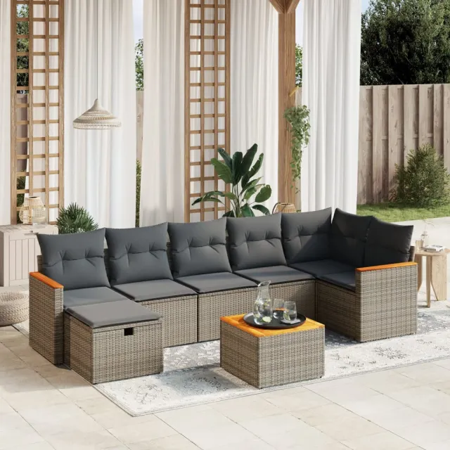vidaXL 8-delige Loungeset met kussens poly rattan grijs, foto 2