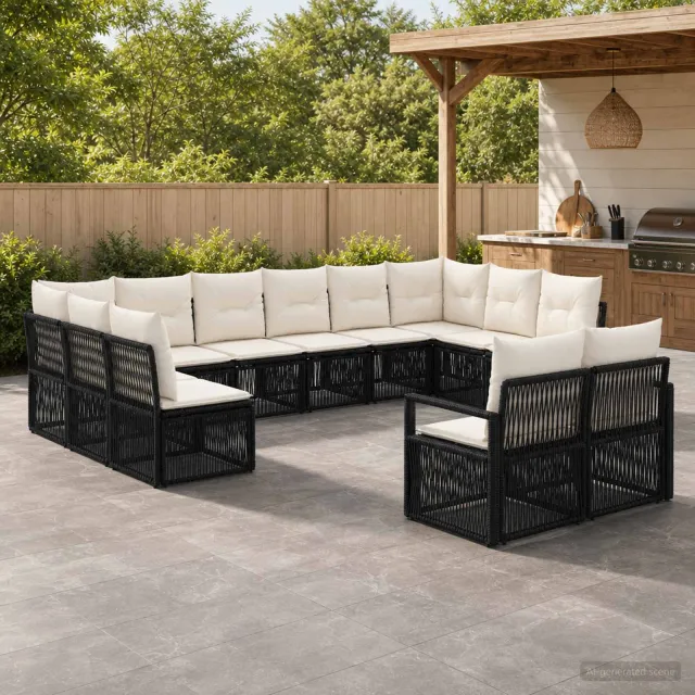 vidaXL Tuinbankenset 12 st 12-zits Zwart poly rattan, foto 2