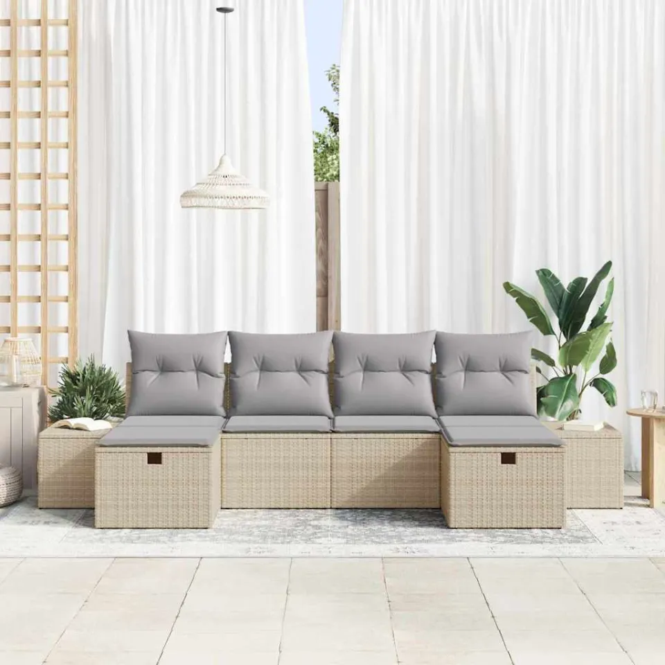 vidaXL Tuin Sofa Set 6 st Beige poly rattan
