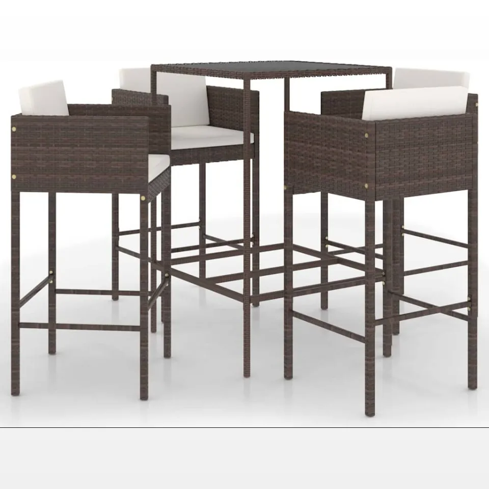 vidaXL 5-delige Tuinbarset met kussens poly rattan bruin, foto 3
