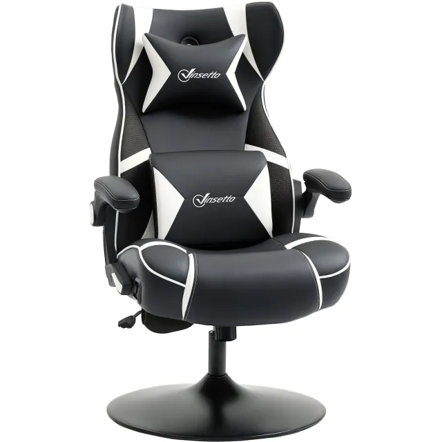 Lunpog Gamingstoel met ergonomische kantelbare rugleuning en verstelbare hoogte - geïntegreerde luidsprekers- Zwart/Wit