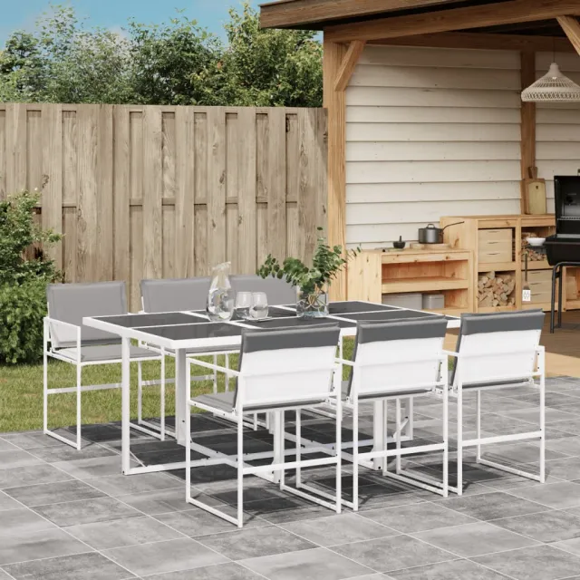 vidaXL 7-delige Tuinset met kussens textileen wit