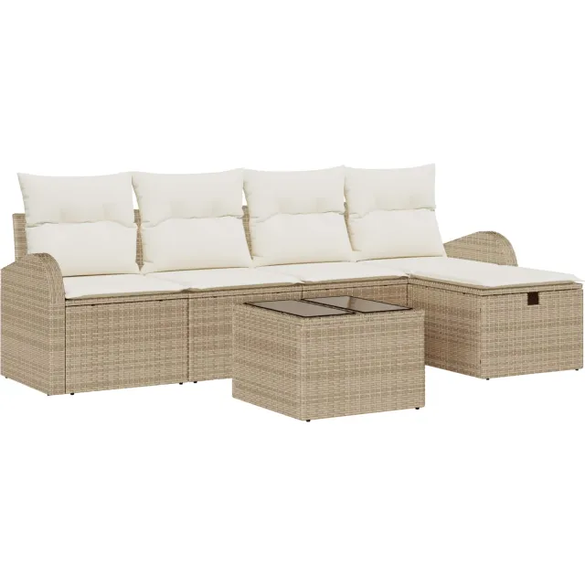 vidaXL Bankstel 6 st Beige en Crème poly rattan