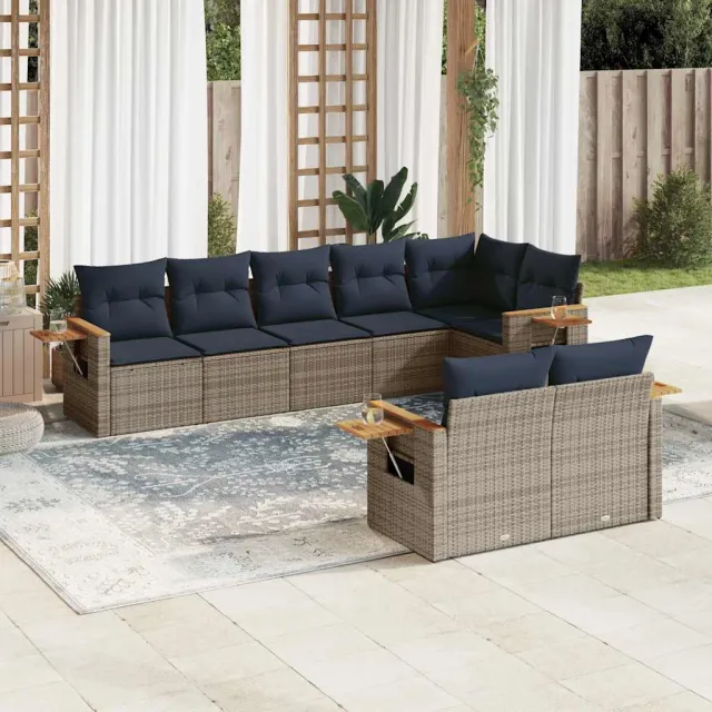 vidaXL 8-delige Loungeset met kussens poly rattan grijs, foto 2
