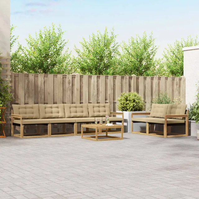 vidaXL Buiten bankenset 7 st 6-zits Wit en Beige
