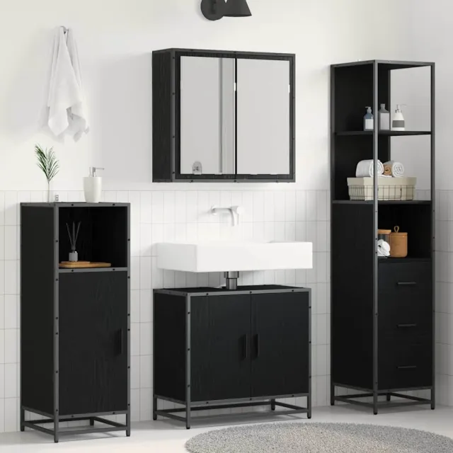vidaXL Badkamermeubelset 3 st Zwart Eiken Bewerkt hout, foto 2