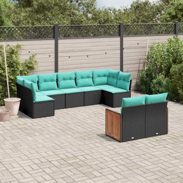 vidaXL 9-delige tuinbankset met kussens van zwart polyrotan, foto 2