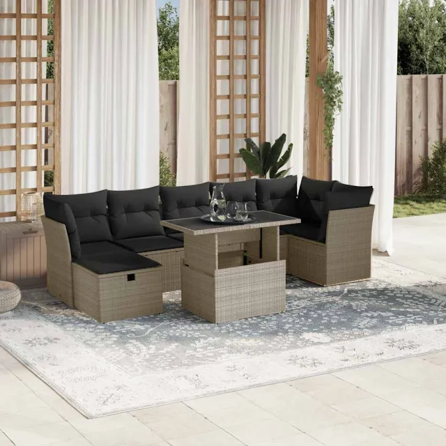 vidaXL 8-delige Loungeset met kussens poly rattan lichtgrijs grijs, foto 2