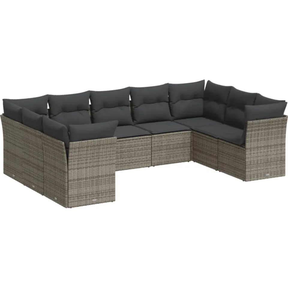 vidaXL 9-delige Loungeset met kussens poly rattan grijs, foto 3