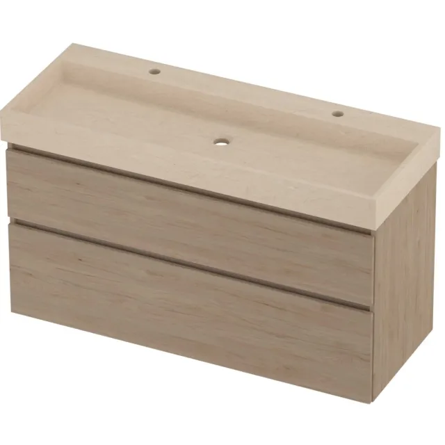 Proline Evoli Badmeubelset Hardsteen Loft 2 Kraangaten 120x46x70 cm Sand Stone Ideal Oak Eiken