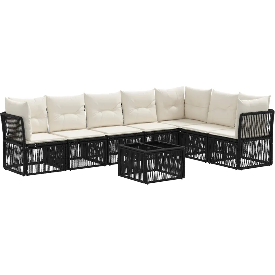 vidaXL Tuinbankenset 8 st 7-zits Zwart poly rattan, foto 3