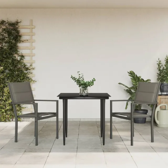 vidaXL 3-delige Tuinset textileen en staal zwart, foto 2