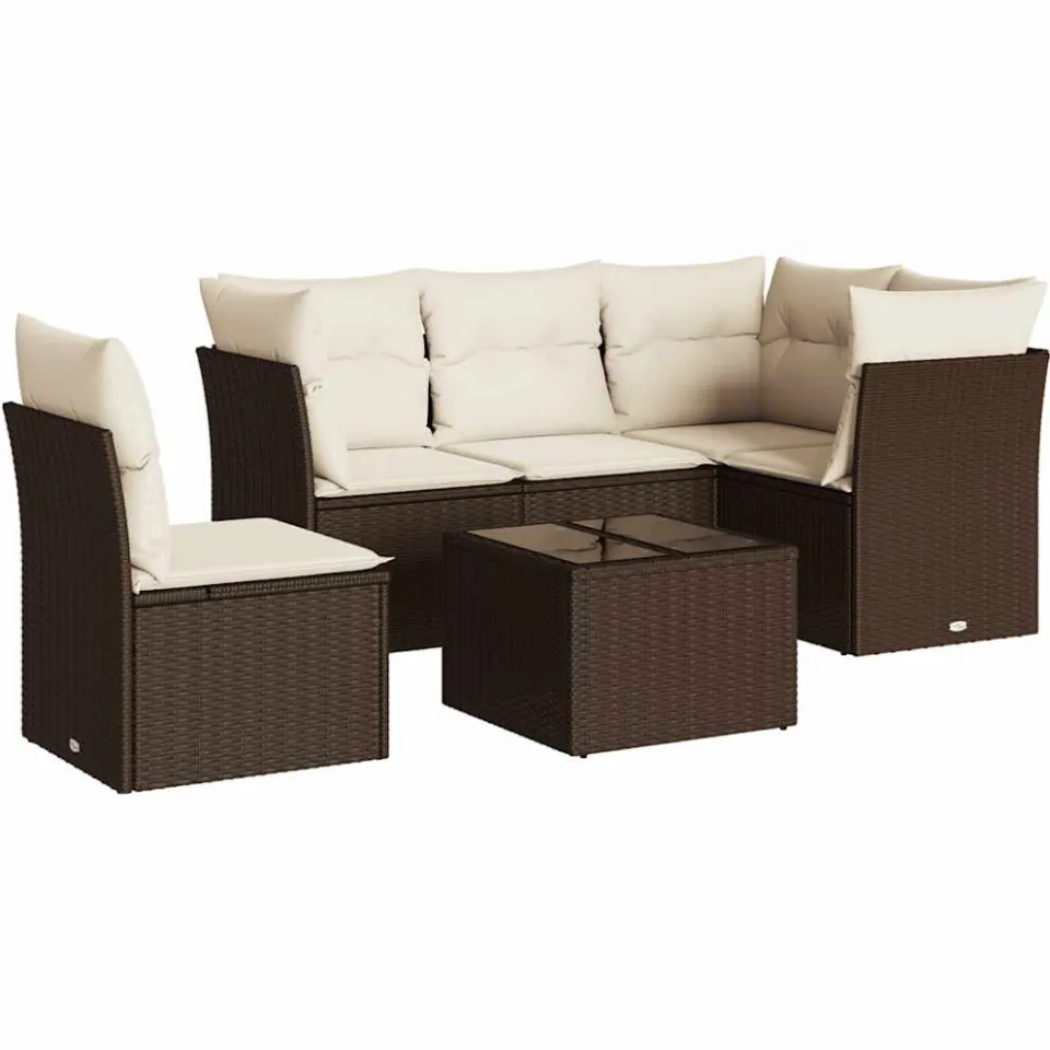 vidaXL 6-delige Loungeset met kussens poly rattan bruin, foto 4
