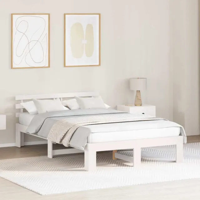 vidaXL Bedframe met hoofdeinde Wit 140 x 190 cm Massief grenenhout