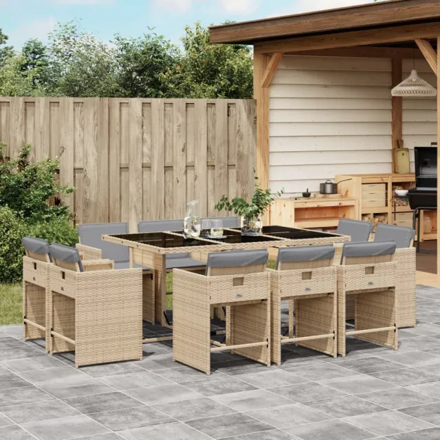 vidaXL 11-delige Tuinset met kussens poly rattan gemengd beige, foto 2
