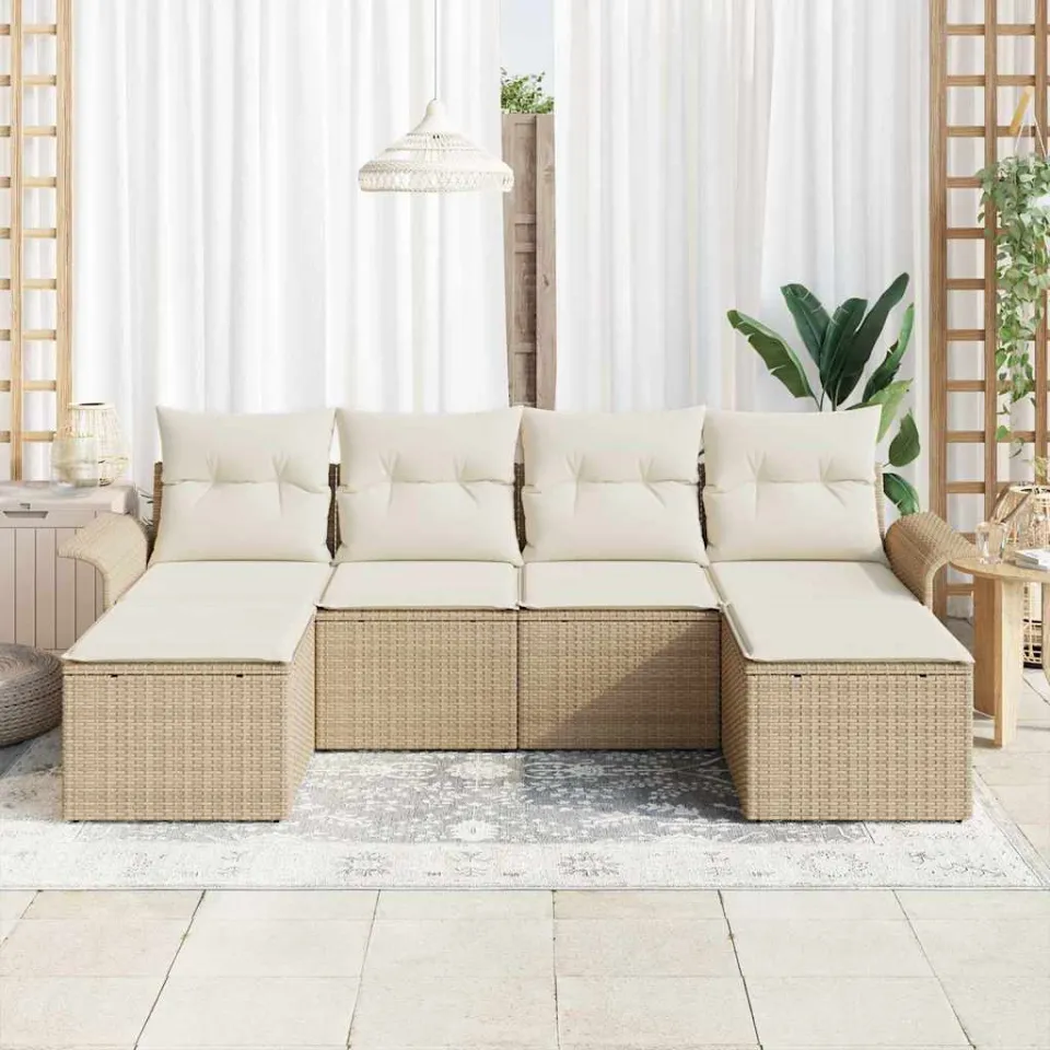 vidaXL Tuin Sofa Set 6 st Beige poly rattan, foto 3