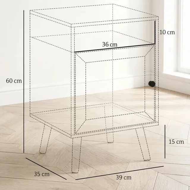OKWISH Bedtafel - 2-delige Set - Met Open Vak En Rieten Deur - Natuurlijke Retro Stijl - Spaanplaat, MDF En Hout - 39 X 35 X 60 Cm Natural