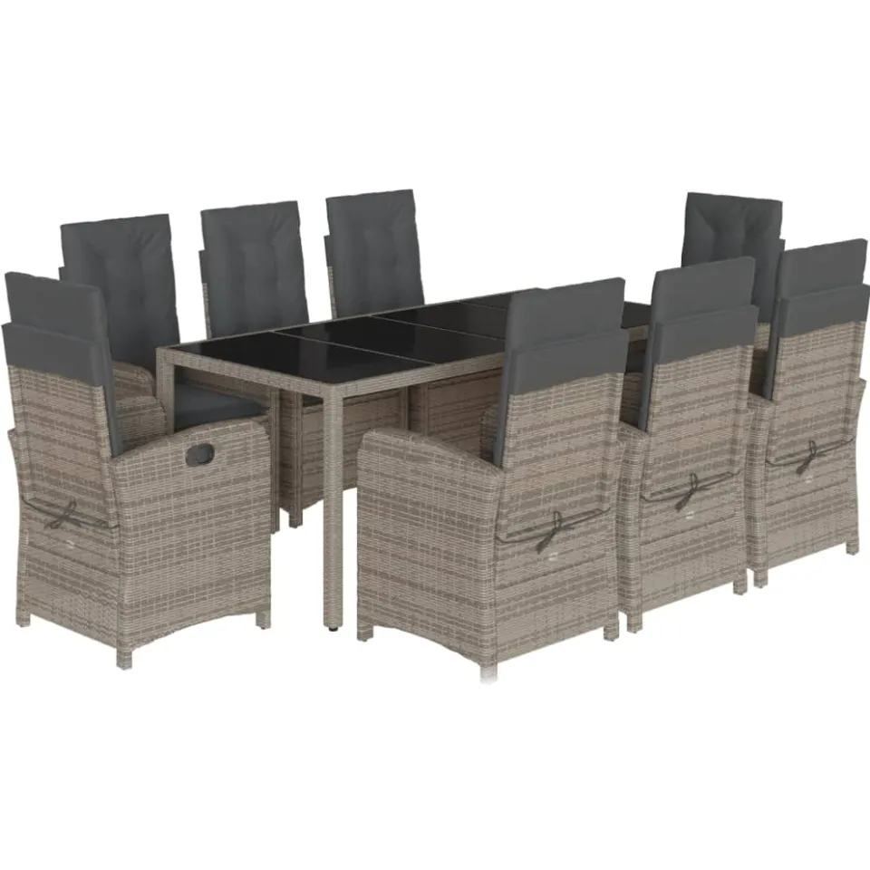 vidaXL 9-delige Tuinset met kussens poly rattan grijs