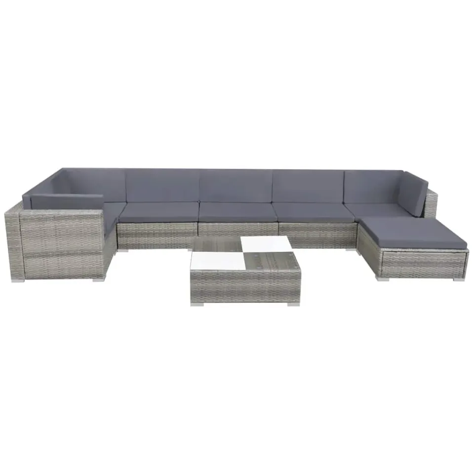 vidaXL 8-delige Loungeset met kussens poly rattan grijs, foto 2