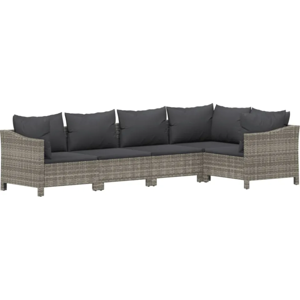 vidaXL 5-delige Loungeset met kussens poly rattan grijs, foto 2