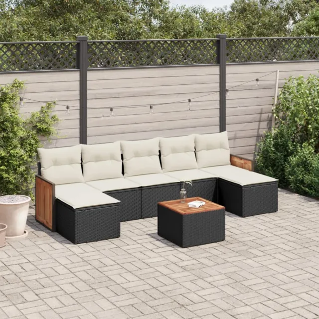 vidaXL 8-delige Loungeset met kussens poly rattan zwart