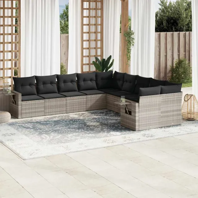 vidaXL 10-delige Loungeset met kussens poly rattan lichtgrijs grijs, foto 2