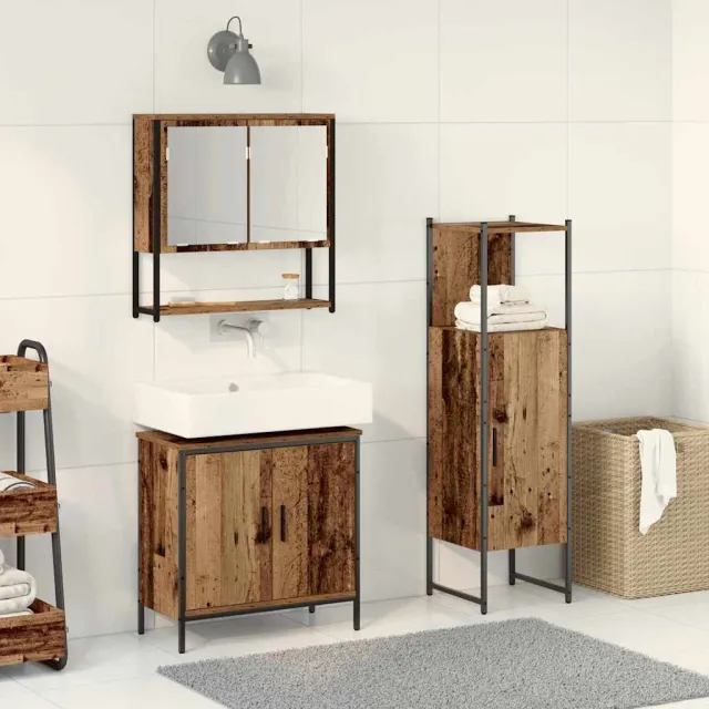 vidaXL Badkamermeubelset 3 st Bruin 33 x 33 x 113,5 cm Bewerkt hout, foto 2
