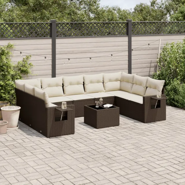 vidaXL 10-delige Loungeset met kussens poly rattan bruin, foto 2