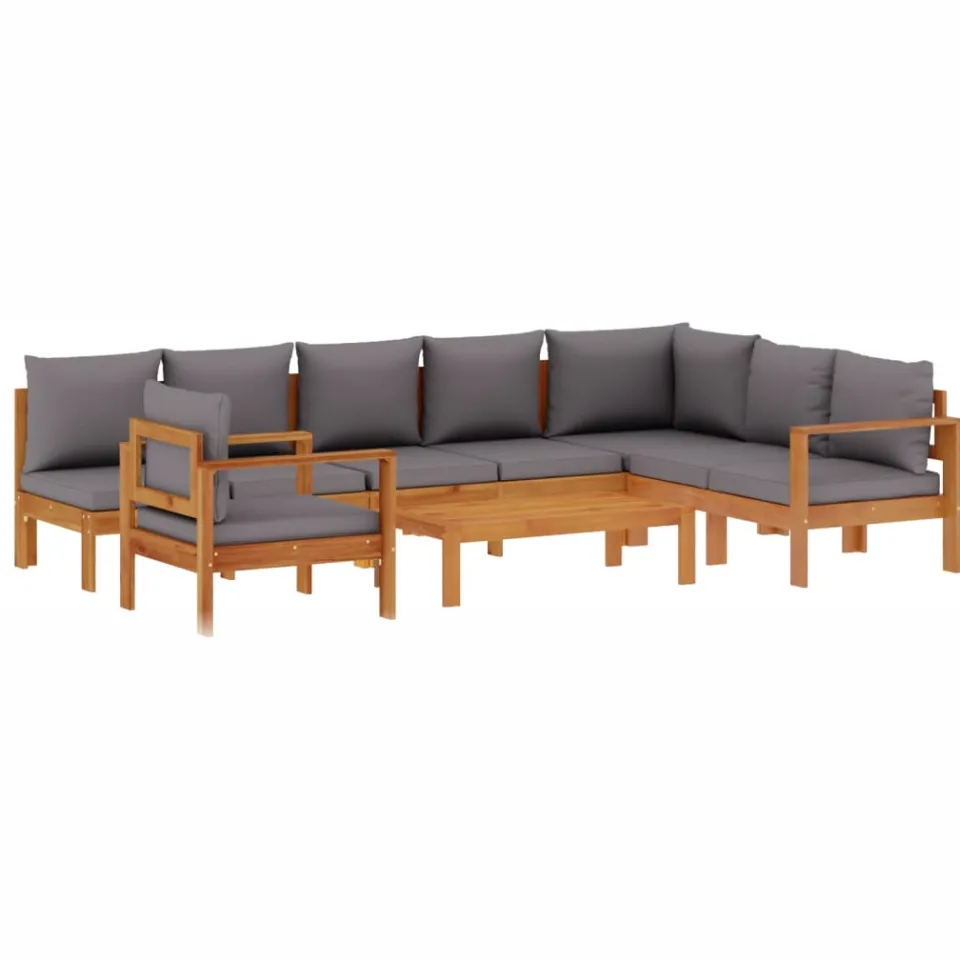 vidaXL 6-delige Loungeset met kussens massief acaciahout grijs, foto 4