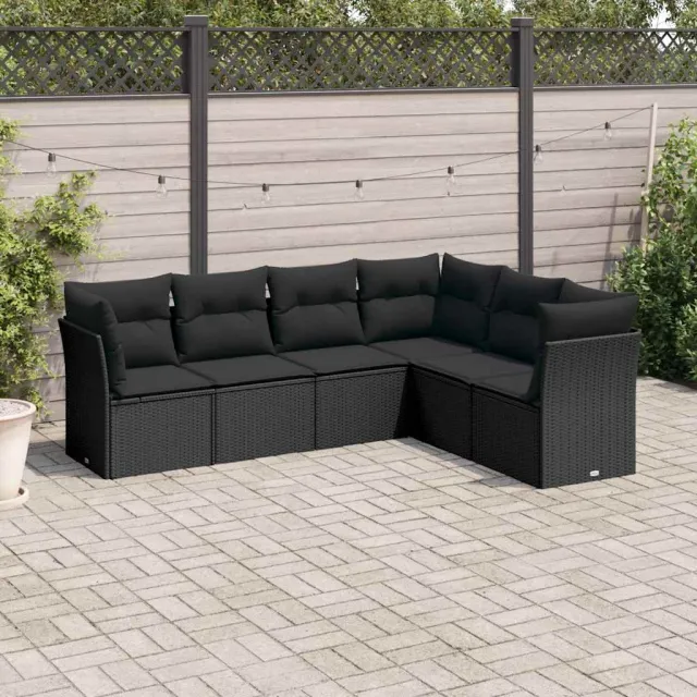 vidaXL 6-delige Loungeset met kussens poly rattan zwart