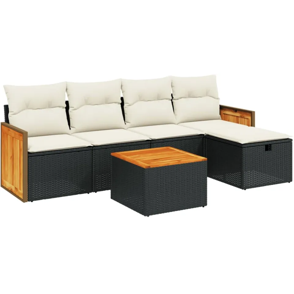 vidaXL 6-delige Loungeset met kussens poly rattan zwart