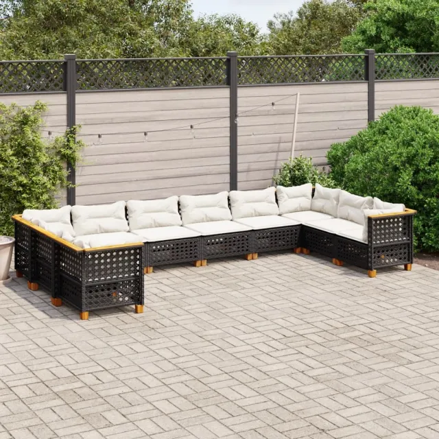 vidaXL 10-delige Loungeset met kussens poly rattan zwart, foto 2
