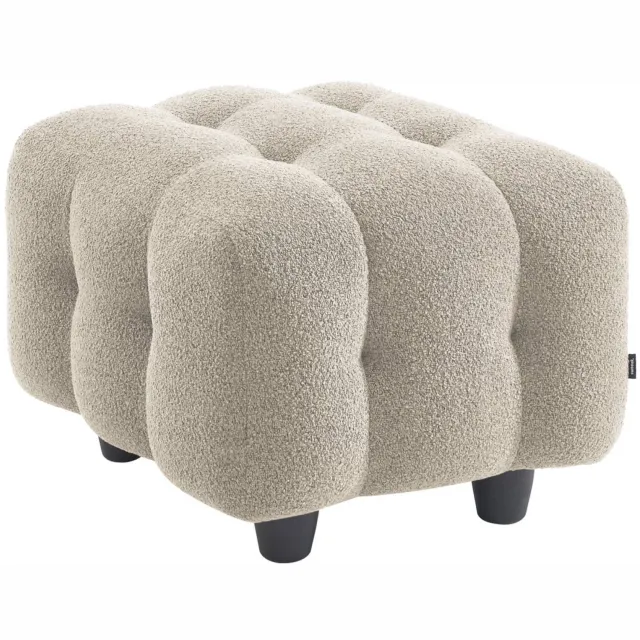 sweeek Bouclé poef, module voor bank, voetenbankje voor 2-zits bank l 69 x b 59 x h 48cm - leon Beige