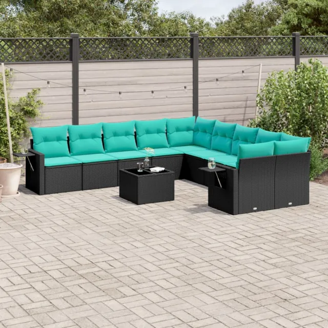 vidaXL 11-delige tuinbankset met kussens, zwart polyrotan, foto 2