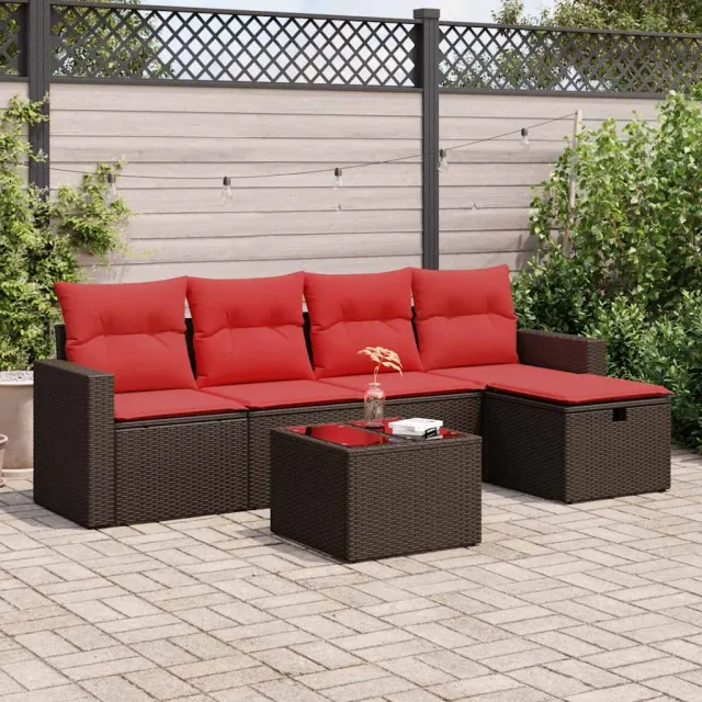 vidaXL 6-delige Loungeset met kussens poly rattan bruin, foto 2
