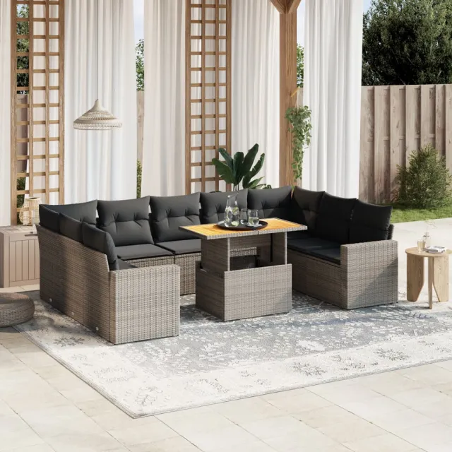 vidaXL 10-delige Loungeset met kussens poly rattan grijs, foto 2