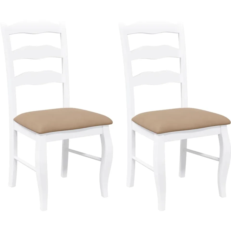 vidaXL Eetkamerstoelen met kussens 2 stuks wit massief hout rubber