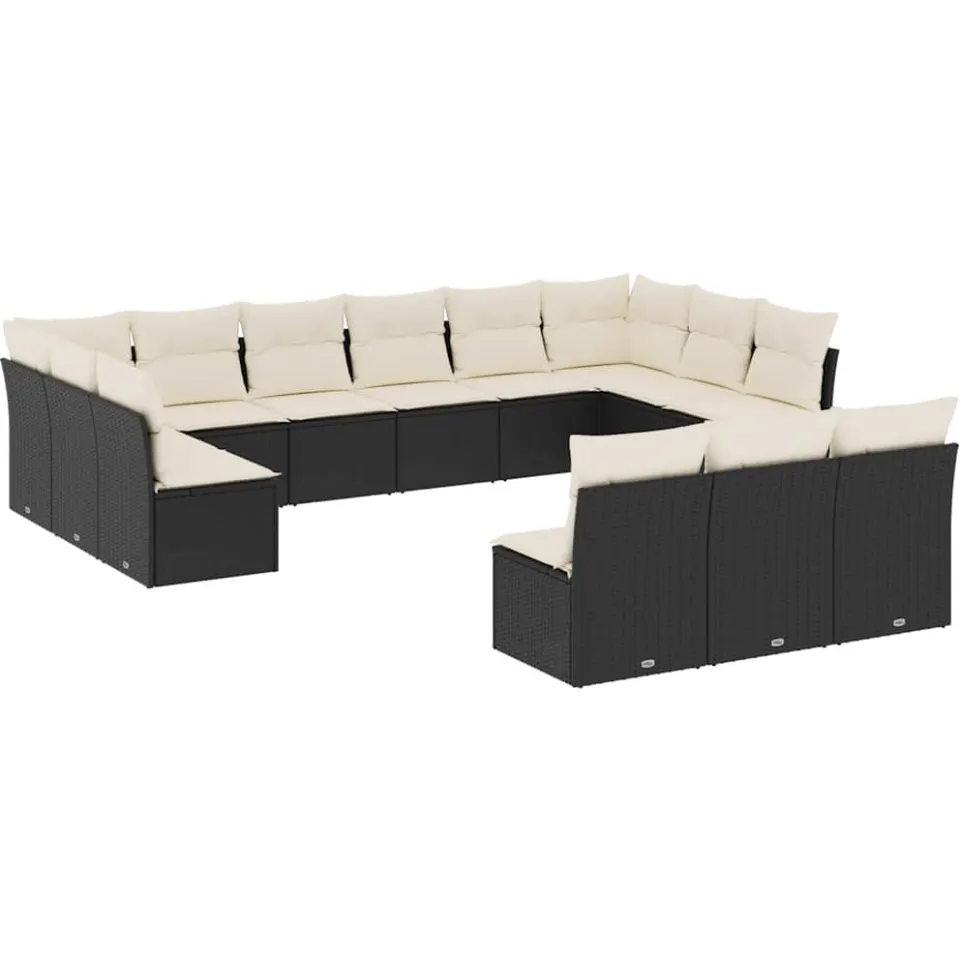 vidaXL 13-delige Loungeset met kussens poly rattan zwart