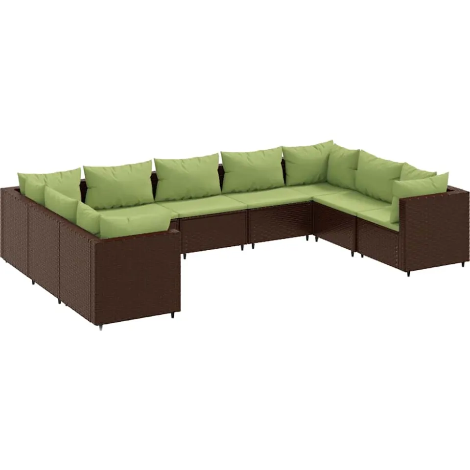 vidaXL 9-delige Loungeset met kussens poly rattan bruin