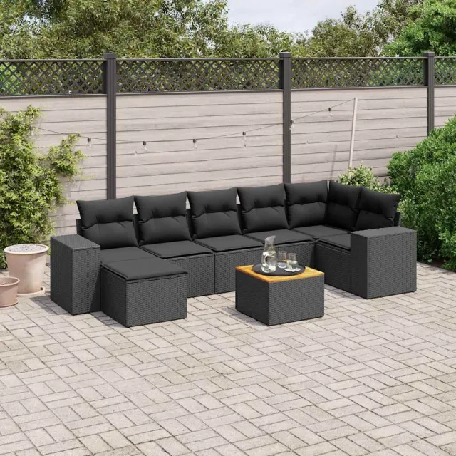 vidaXL 8-delige Loungeset met kussens poly rattan zwart, foto 2
