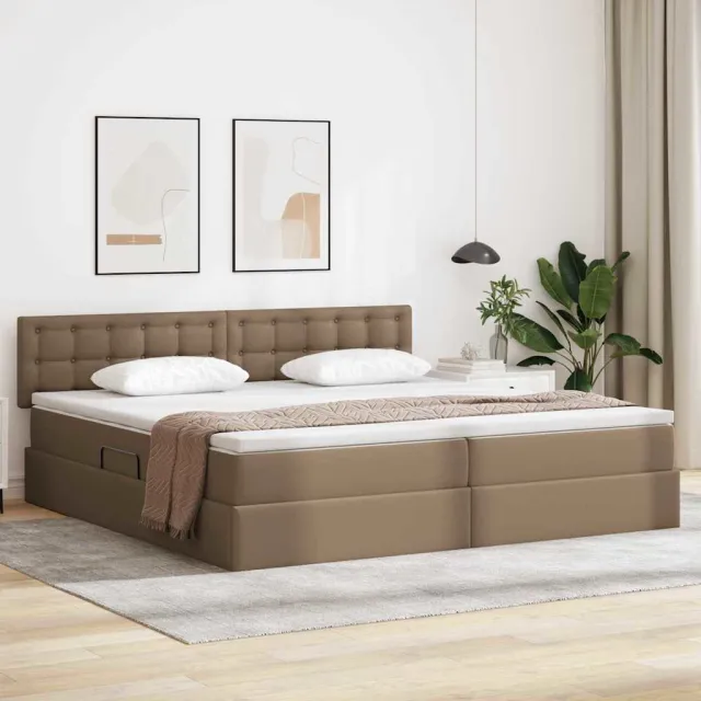 vidaXL Opslag bed met matras Cappuccino 200 x 200 cm Nep Leer Bruin