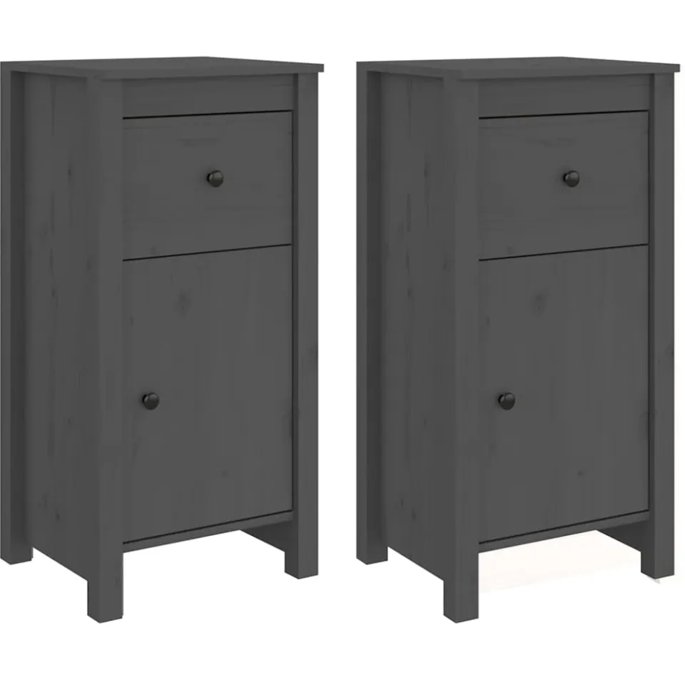 vidaXL Dressoirs 2 st 40x35x80 cm massief grenenhout grijs, foto 3
