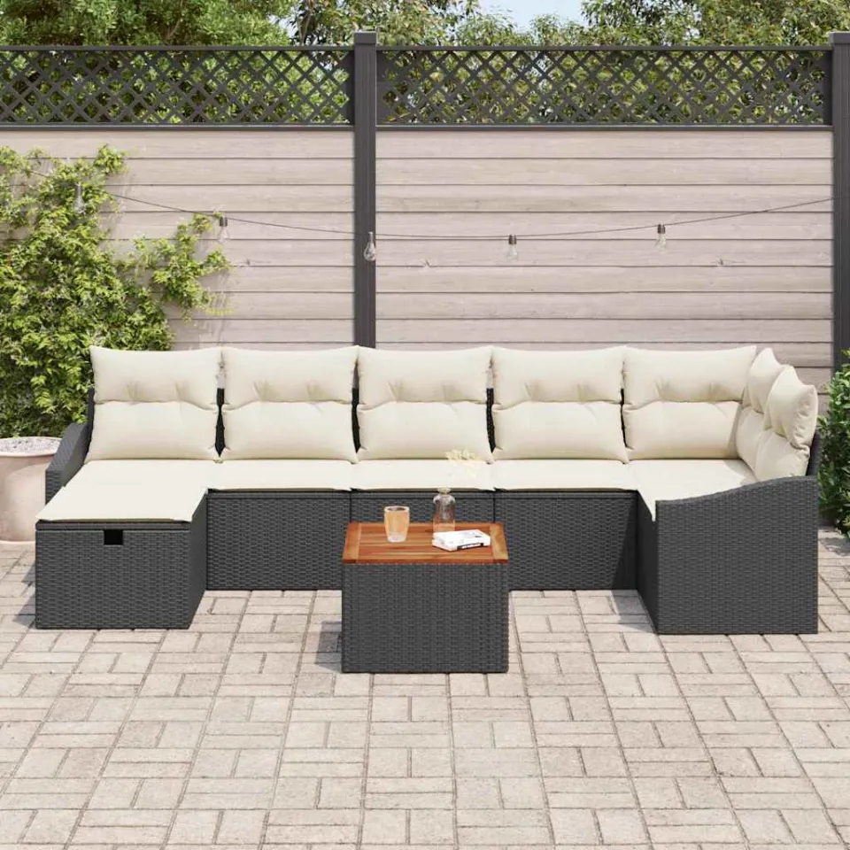 vidaXL Tuinbankenset 8 st Zwart Poly riet