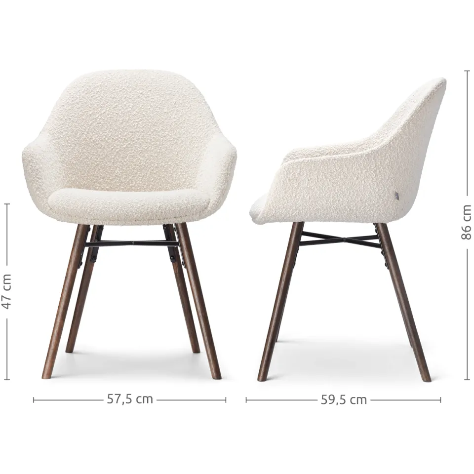 Nolon Nena-Mae eetkamerstoel bouclé beige - walnoot houten onderstel, foto 3