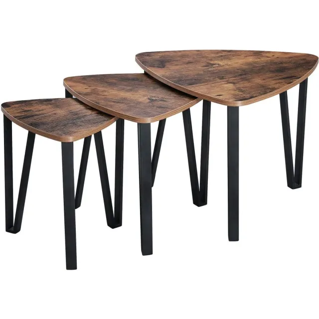 Azuru Bijzettafel - Set van 3 - Hout - Metaal - Industriële Stijl Vintage bruin