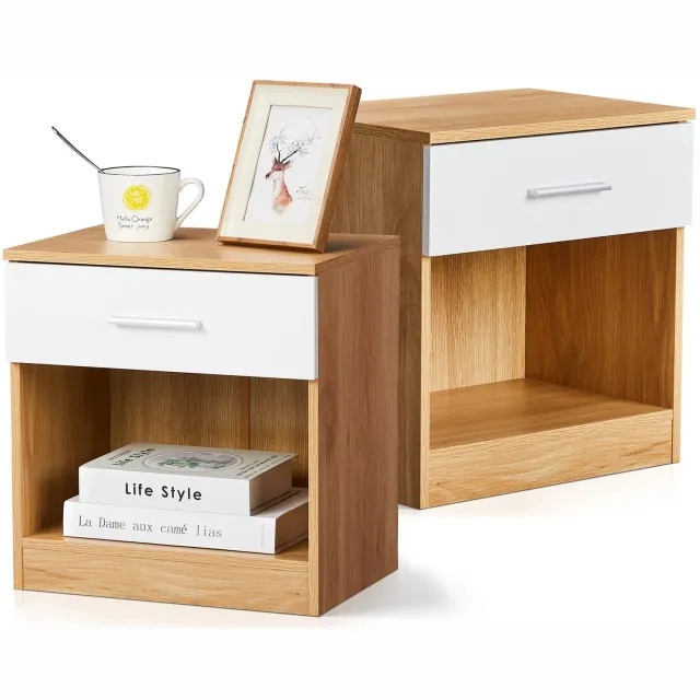 LEADZM Set van 2 Nachtkastjes met 1 lades - Wit - 39 x 28 x 41 cm
