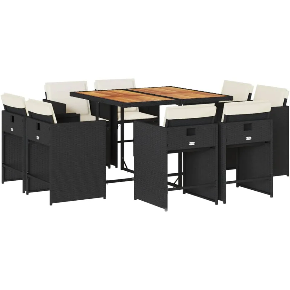 vidaXL 9-delige Tuinset poly rattan zwart