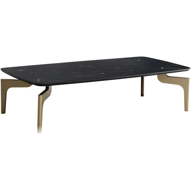 Ervesto salontafel 120x60x30,5 cm met hoogglans marmerlook zwart/goud, woonkamertafel rechthoekig met metalen frame, salontafel groot, tafel woonkamer Bruin
