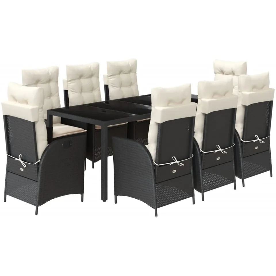 vidaXL 9-delige Tuinset poly rattan zwart